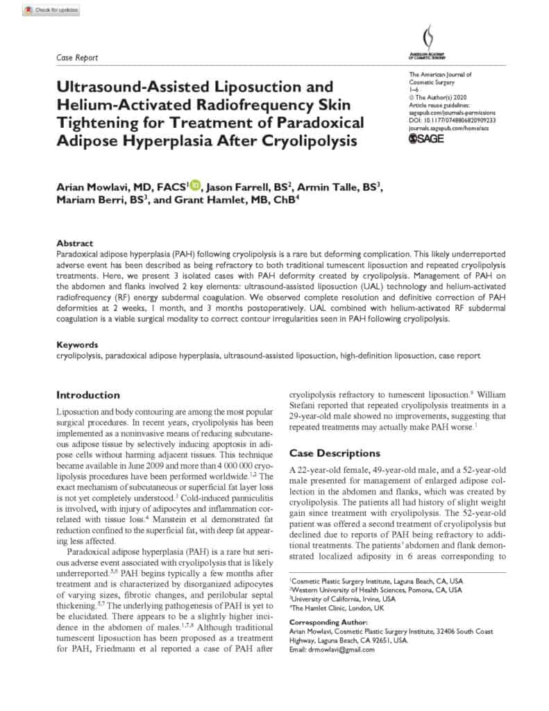 Manuscript published by High Definition Liposuction Surgeons delineating PAH pathophysiology.