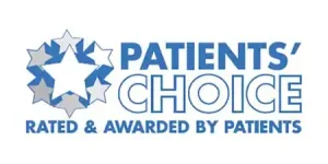 Logo featuring a star encircled by six smaller stars. Text reads: "Patients' Choice Rated & Awarded by Patients." Discover more in our CTA or find details in the footer section.